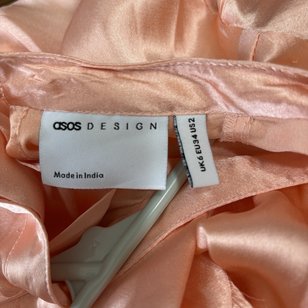 asos Satin Tiered Maxi Dress Sz 2 Coral Pink Salmon Flowy Oversized Silky Pastel - Picture 9 of 14